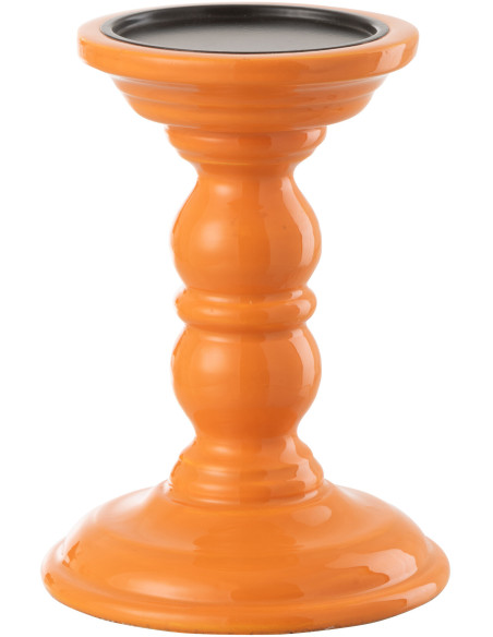 Bougeoir sur pied moderne Hauteur 17 cm en Bois de manguier Orange Métal Noir Oken - 1