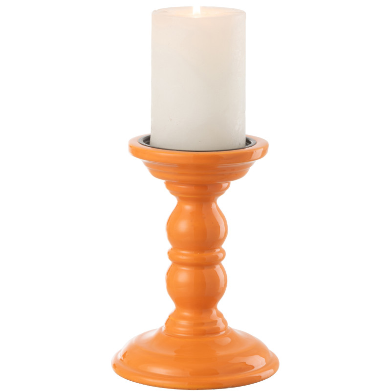 Bougeoir sur pied moderne Hauteur 17 cm en Bois de manguier Orange Métal Noir Oken - 3
