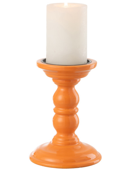 Bougeoir sur pied moderne Hauteur 17 cm en Bois de manguier Orange Métal Noir Oken - 3