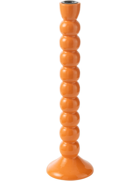 Grand Bougeoir moderne Hauteur 38 cm en Bois de manguier Orange Métal Noir Oken - 1