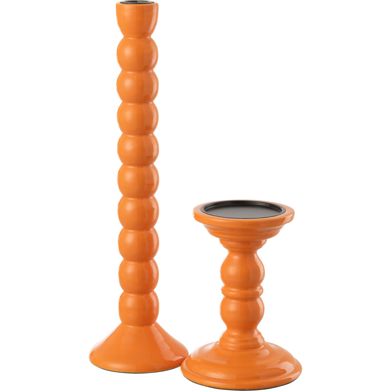 Grand Bougeoir moderne Hauteur 38 cm en Bois de manguier Orange Métal Noir Oken - 4
