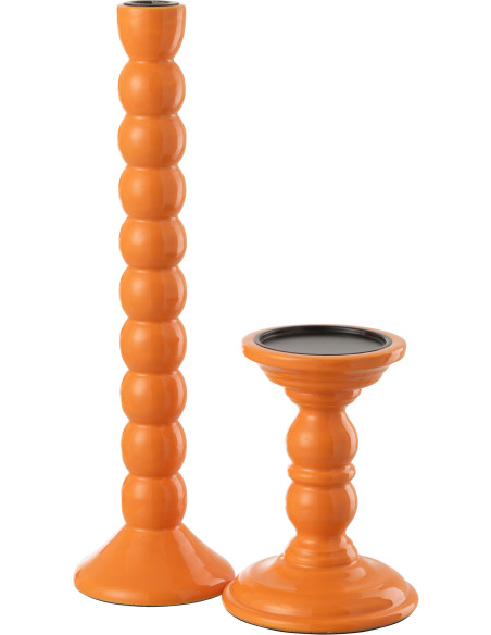 Grand Bougeoir moderne Hauteur 38 cm en Bois de manguier Orange Métal Noir Oken - 4