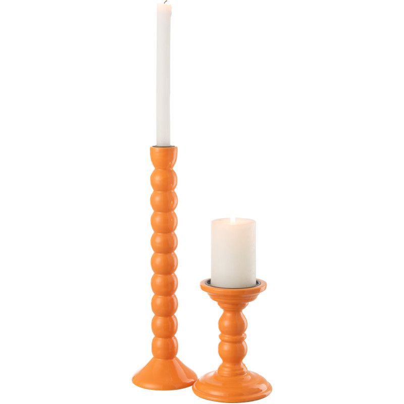 Grand Bougeoir moderne Hauteur 38 cm en Bois de manguier Orange Métal Noir Oken - 5