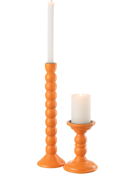 Grand Bougeoir moderne Hauteur 38 cm en Bois de manguier Orange Métal Noir Oken - 5