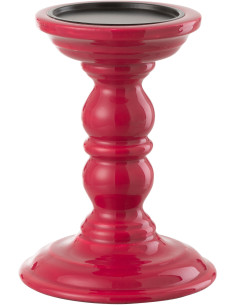 Bougeoir sur pied moderne Hauteur 17 cm en Bois de manguier Rose fuchsia Métal Noir Oken - 1