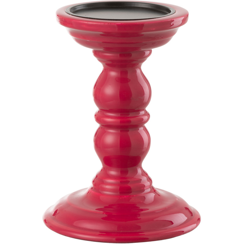 Bougeoir sur pied moderne Hauteur 17 cm en Bois de manguier Rose fuchsia Métal Noir Oken - 1