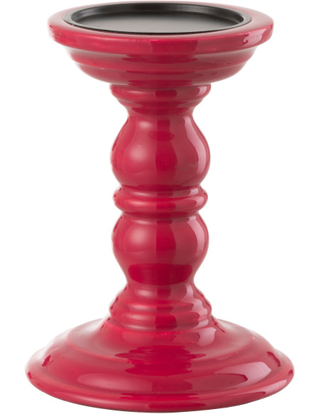 Bougeoir sur pied moderne Hauteur 17 cm en Bois de manguier Rose fuchsia Métal Noir Oken - 1