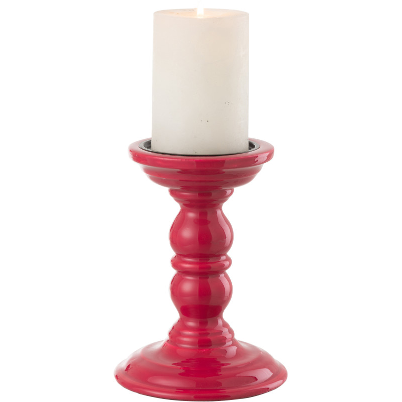 Bougeoir sur pied moderne Hauteur 17 cm en Bois de manguier Rose fuchsia Métal Noir Oken - 3