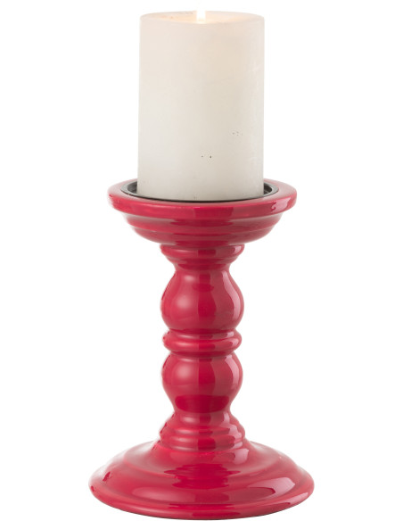 Bougeoir sur pied moderne Hauteur 17 cm en Bois de manguier Rose fuchsia Métal Noir Oken - 3