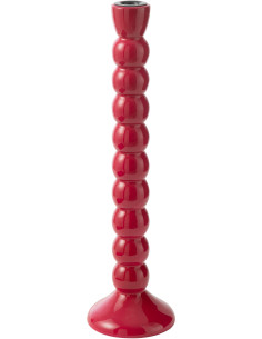 Grand Bougeoir moderne Hauteur 38 cm en Bois de manguier Rose fuchsia Métal Noir Oken - 1