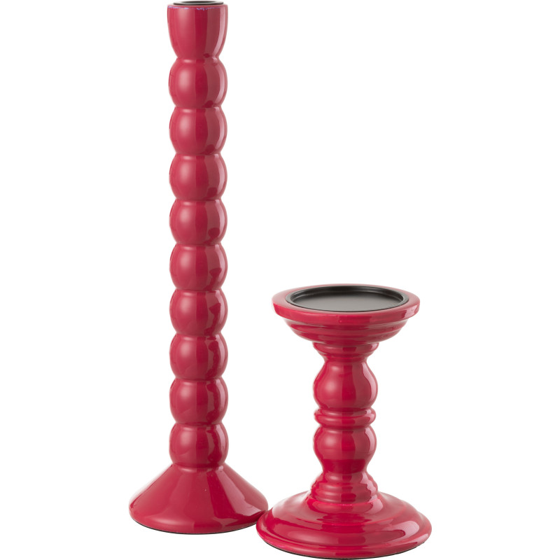 Grand Bougeoir moderne Hauteur 38 cm en Bois de manguier Rose fuchsia Métal Noir Oken - 4