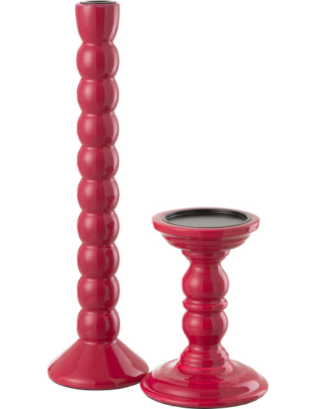 Grand Bougeoir moderne Hauteur 38 cm en Bois de manguier Rose fuchsia Métal Noir Oken - 4