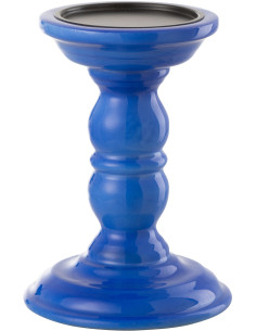 Bougeoir sur pied moderne Hauteur 17 cm en Bois de manguier Bleu Métal Noir Oken - 1