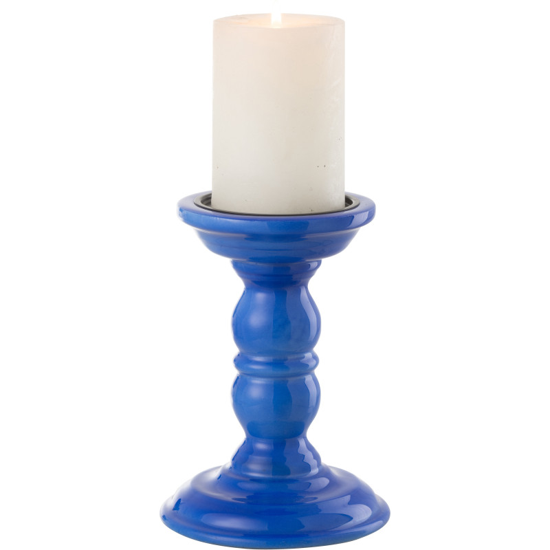 Bougeoir sur pied moderne Hauteur 17 cm en Bois de manguier Bleu Métal Noir Oken - 2