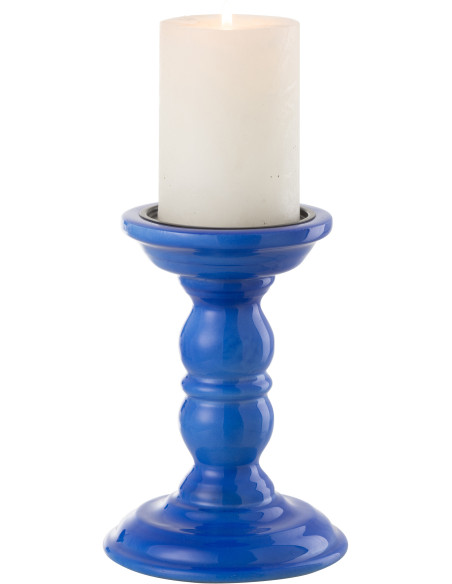 Bougeoir sur pied moderne Hauteur 17 cm en Bois de manguier Bleu Métal Noir Oken - 2