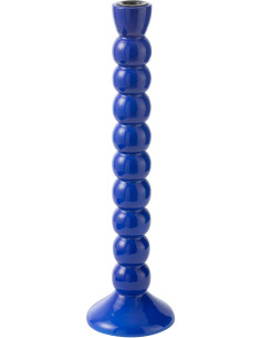 Grand Bougeoir moderne Hauteur 38 cm en Bois de manguier Bleu Métal Noir Oken - 1