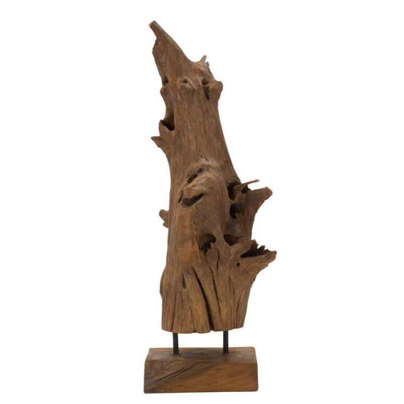 Grande Sculpture artisanale ethnique sur pied Hauteur 64 cm en Bois de teck recyclé Marron Akar 