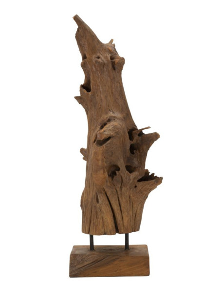 Grande Sculpture artisanale ethnique sur pied Hauteur 64 cm en Bois de teck recyclé Marron Akar 