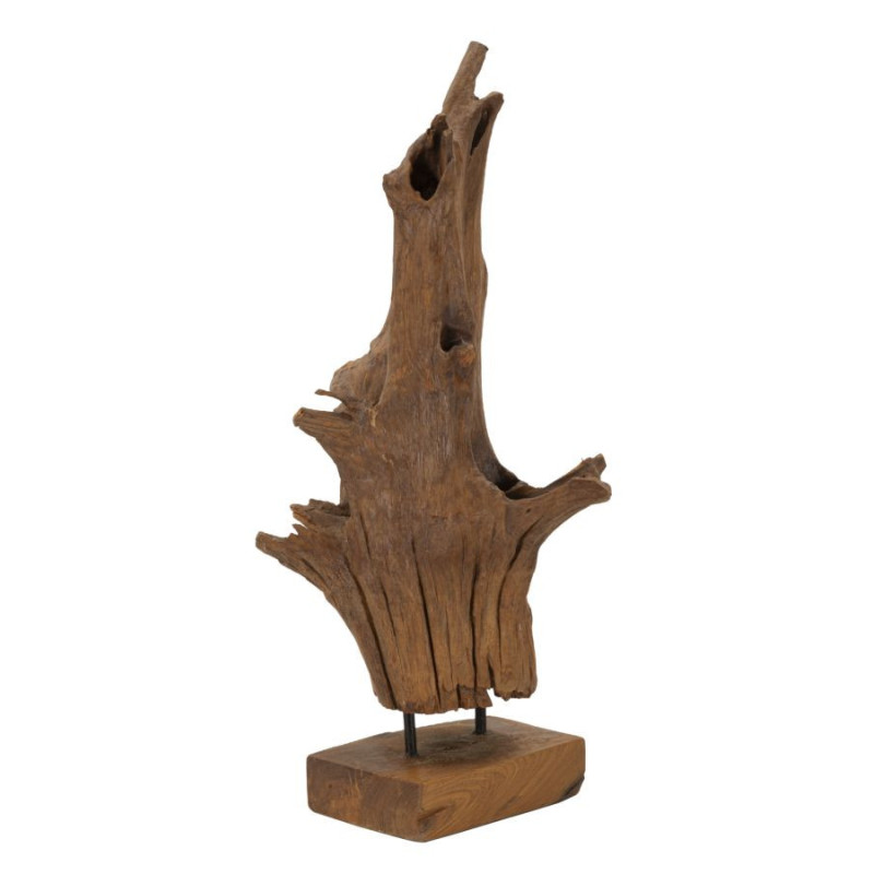 Grande Sculpture artisanale ethnique sur pied Hauteur 64 cm en Bois de teck recyclé Marron Akar 