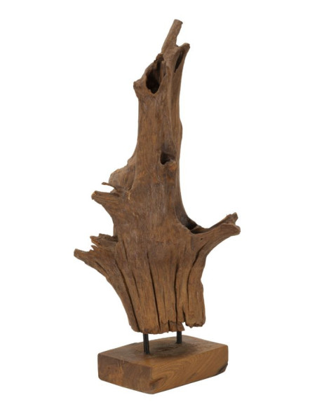 Grande Sculpture artisanale ethnique sur pied Hauteur 64 cm en Bois de teck recyclé Marron Akar 