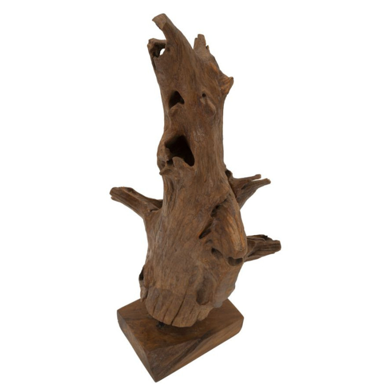 Grande Sculpture artisanale ethnique sur pied Hauteur 64 cm en Bois de teck recyclé Marron Akar 