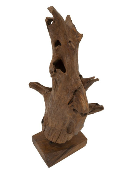 Grande Sculpture artisanale ethnique sur pied Hauteur 64 cm en Bois de teck recyclé Marron Akar 