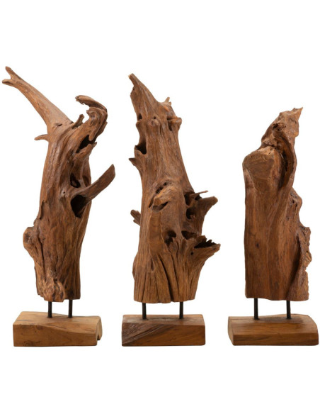 Grande Sculpture artisanale ethnique sur pied Hauteur 64 cm en Bois de teck recyclé Marron Akar - 6