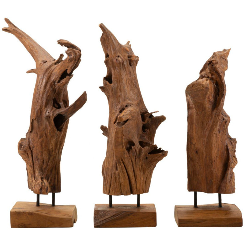 Grande Sculpture artisanale ethnique sur pied Hauteur 64 cm en Bois de teck recyclé Marron Akar - 7