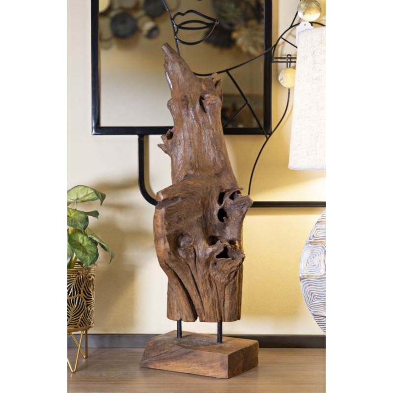 Grande Sculpture artisanale ethnique sur pied Hauteur 64 cm en Bois de teck recyclé Marron Akar 