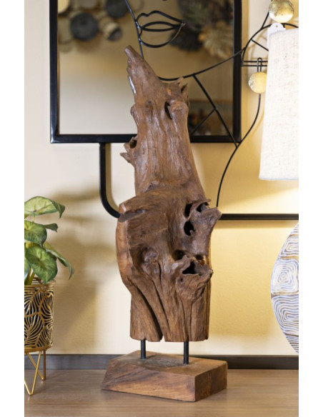 Grande Sculpture artisanale ethnique sur pied Hauteur 64 cm en Bois de teck recyclé Marron Akar 