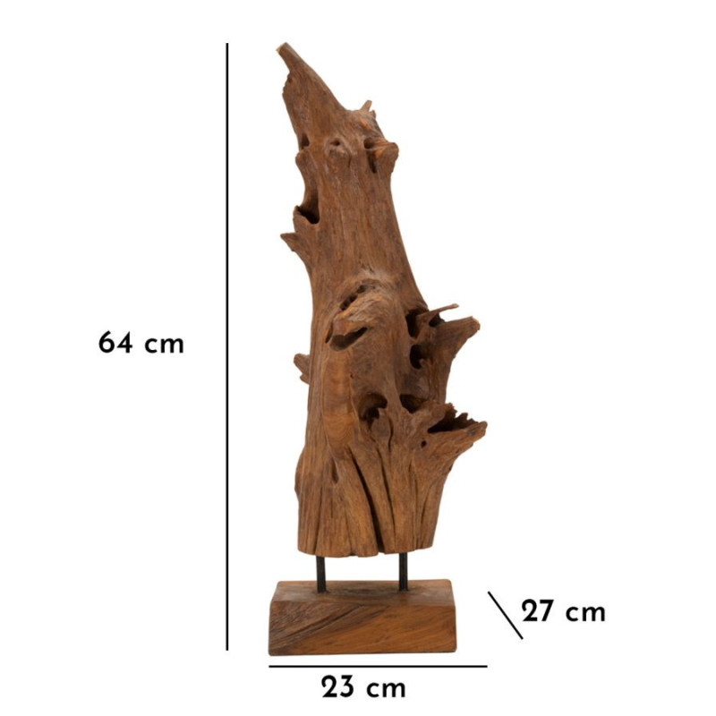 Grande Sculpture artisanale ethnique sur pied Hauteur 64 cm en Bois de teck recyclé Marron Akar 