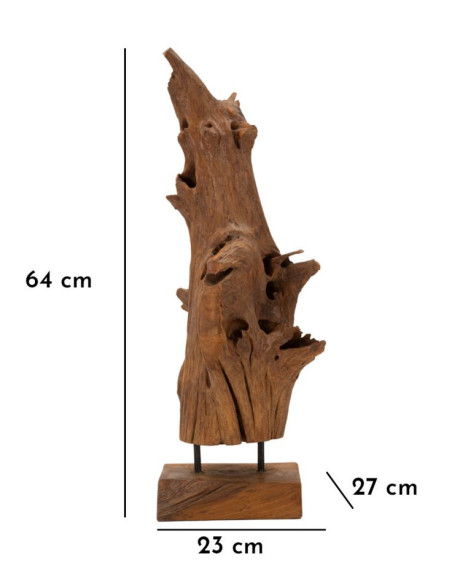 Grande Sculpture artisanale ethnique sur pied Hauteur 64 cm en Bois de teck recyclé Marron Akar 