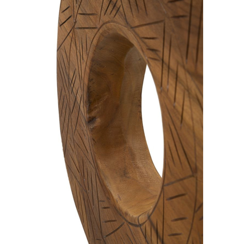 Grande Sculpture artisanale etnique sur pied Cercle Hauteur 58 cm en Bois de teck recyclé Marron Dorat 