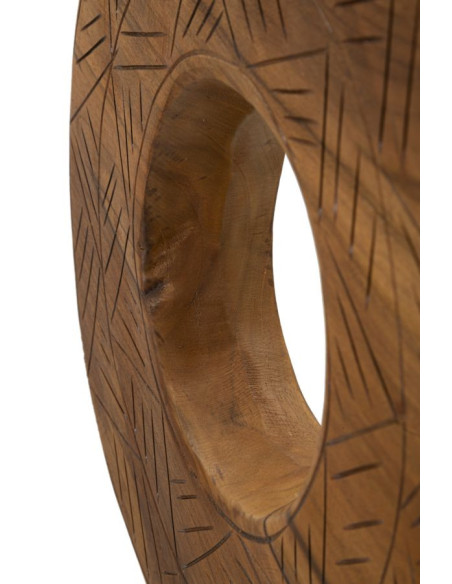Grande Sculpture artisanale etnique sur pied Cercle Hauteur 58 cm en Bois de teck recyclé Marron Dorat 