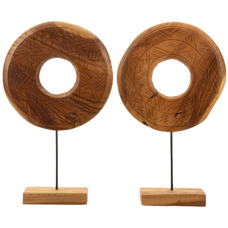 Grande Sculpture artisanale etnique sur pied Cercle Hauteur 58 cm en Bois de teck recyclé Marron Dorat - 6