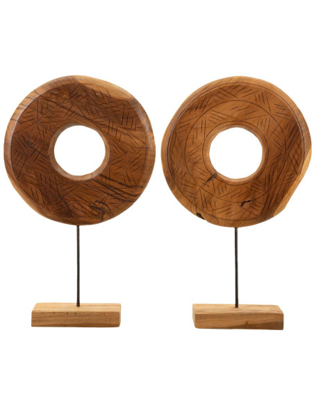 Grande Sculpture artisanale etnique sur pied Cercle Hauteur 58 cm en Bois de teck recyclé Marron Dorat - 6