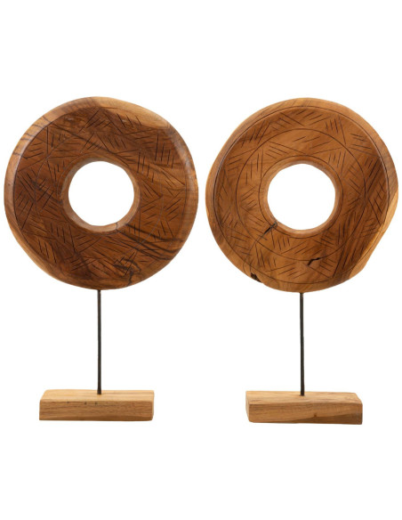 Grande Sculpture artisanale etnique sur pied Cercle Hauteur 58 cm en Bois de teck recyclé Marron Dorat - 7