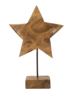 Sculpture artisanale sur pied Étoile Hauteur 42 cm en Bois de teck recyclé Marron Stella 