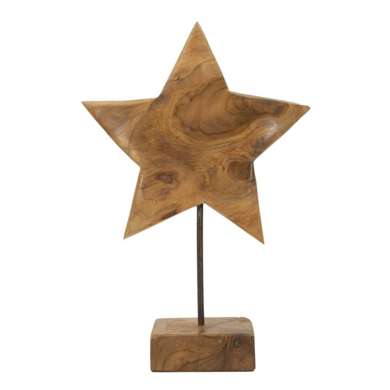 Sculpture artisanale sur pied Étoile Hauteur 42 cm en Bois de teck recyclé Marron Stella 