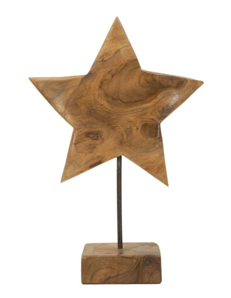 Sculpture artisanale sur pied Étoile Hauteur 42 cm en Bois de teck recyclé Marron Stella 