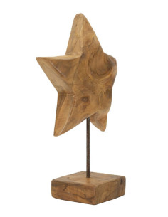 Sculpture artisanale sur pied Étoile Hauteur 42 cm en Bois de teck recyclé Marron Stella 