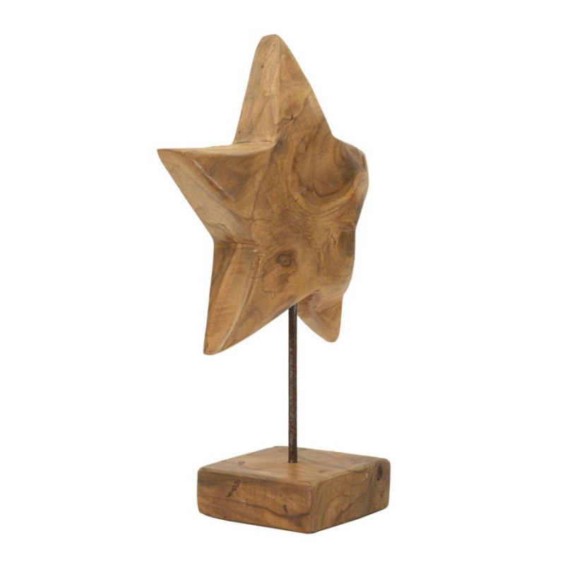 Sculpture artisanale sur pied Étoile Hauteur 42 cm en Bois de teck recyclé Marron Stella 