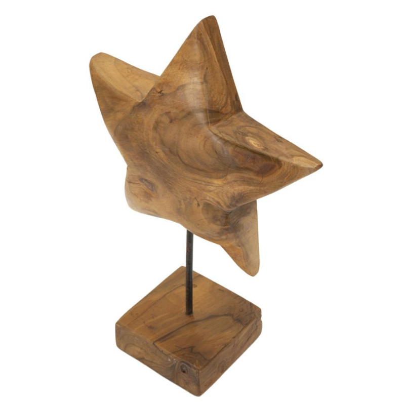 Sculpture artisanale sur pied Étoile Hauteur 42 cm en Bois de teck recyclé Marron Stella 