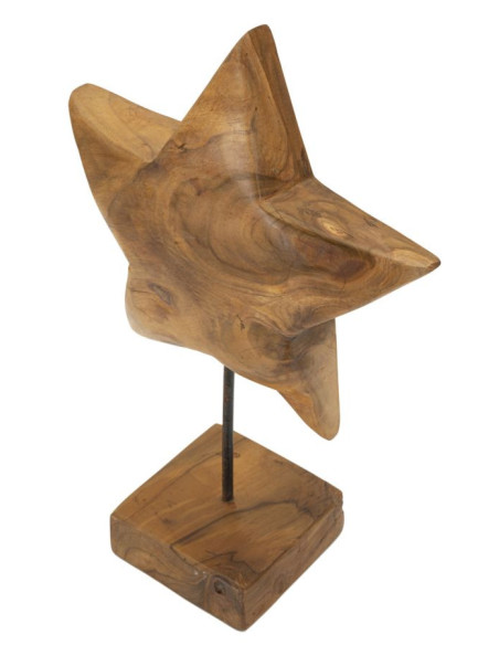 Sculpture artisanale sur pied Étoile Hauteur 42 cm en Bois de teck recyclé Marron Stella 