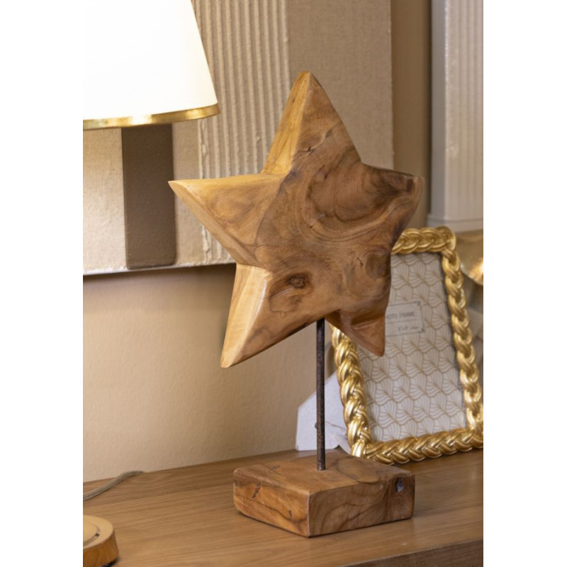 Sculpture artisanale sur pied Étoile Hauteur 42 cm en Bois de teck recyclé Marron Stella 