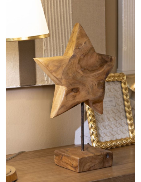Sculpture artisanale sur pied Étoile Hauteur 42 cm en Bois de teck recyclé Marron Stella 