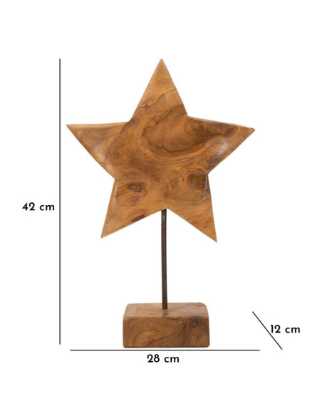 Sculpture artisanale sur pied Étoile Hauteur 42 cm en Bois de teck recyclé Marron Stella 