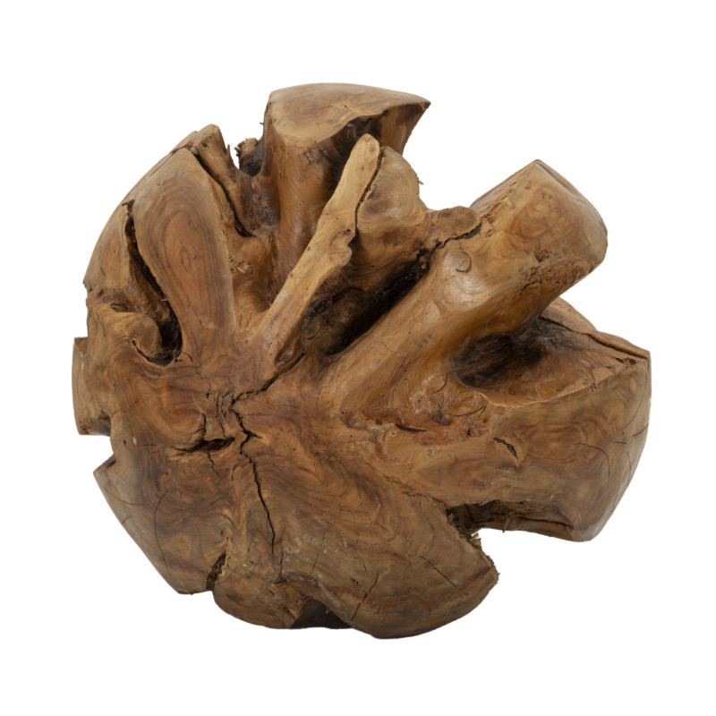 Grande Boule décorative artisanale ethnique 50 cm en Bois de teck recyclé Marron Sfera 