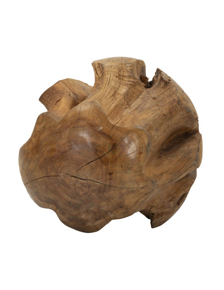 Grande Boule décorative artisanale ethnique 50 cm en Bois de teck recyclé Marron Sfera 