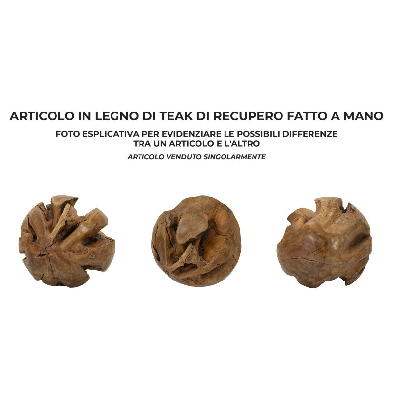 Grande Boule décorative artisanale ethnique 50 cm en Bois de teck recyclé Marron Sfera 